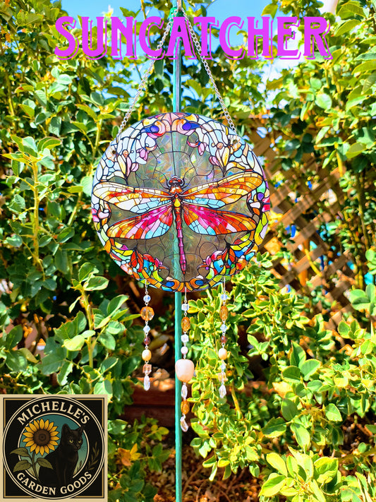 Beautiful Dragonfly Suncatcher with Crystal beads. This Suncatcher has a 2D Acrylic Center With Crystal and Glass Beads. This Suncatcher will make The Room Explode in Prism Lights with it's Crystal Beads. Great for the Home or office Window or in the Garden.
Dimensions 15" x 8" x 1 mm. Weight 3.15 Oz.