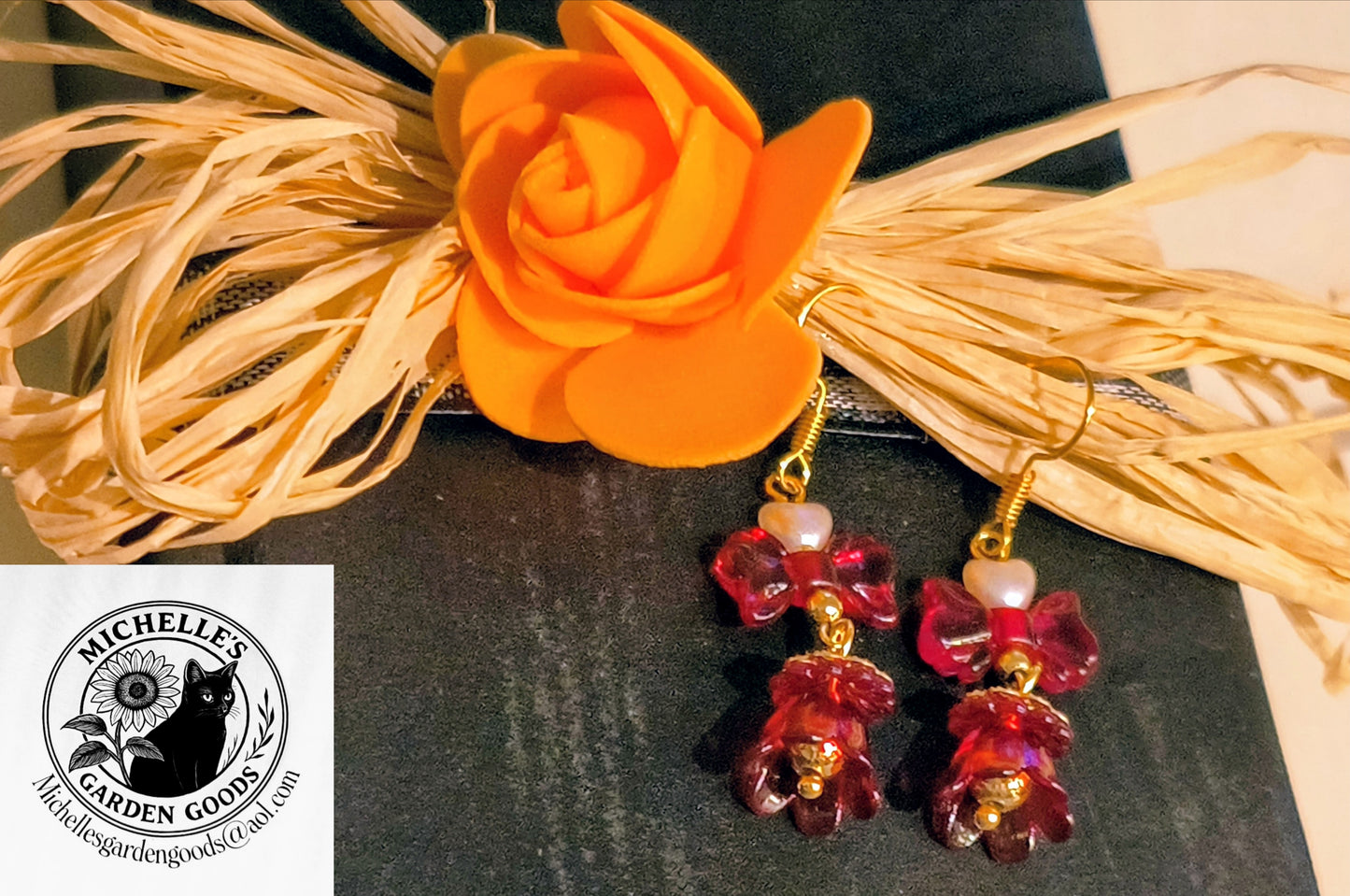 Bowtie Coquette Earrings with Pearl Hearts and Dangling Flowers
Dimensions H 1.875" x L 0.5" x W 0.375". Weight 0.08 Oz.