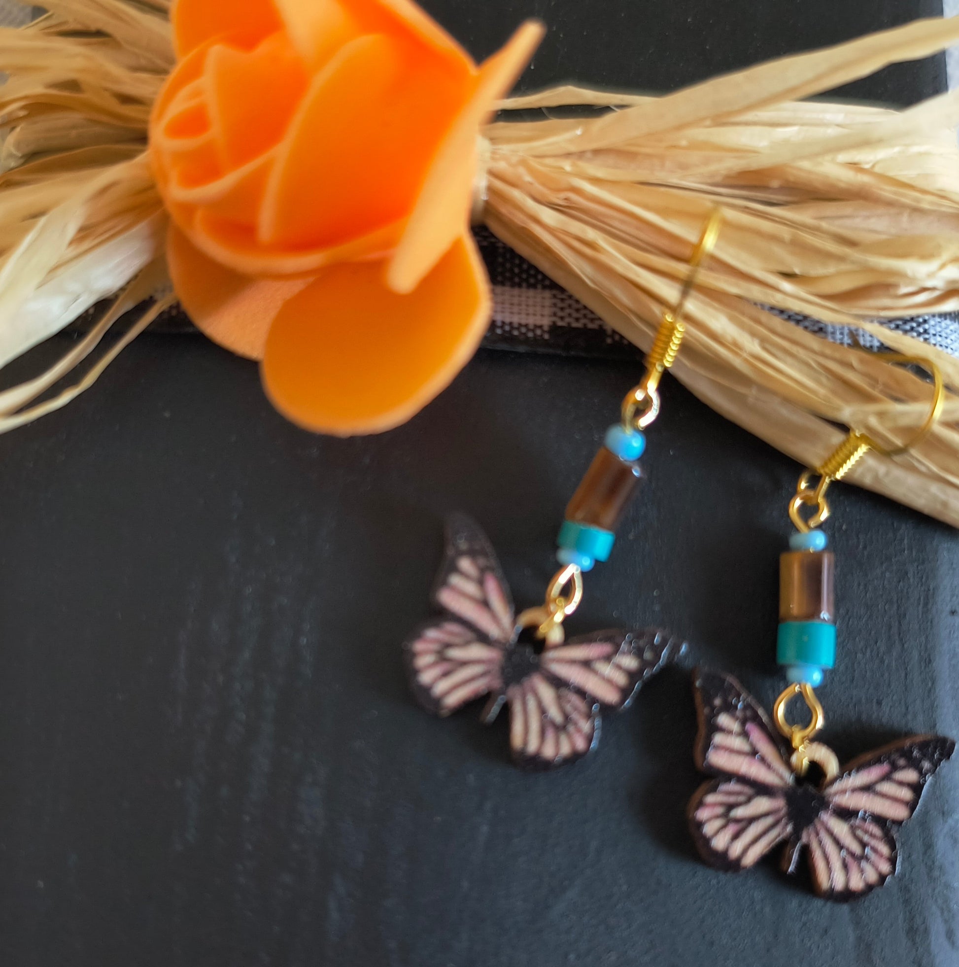 Butterfly with Turquoise and Tiger Eye Earrings
Dimensions H 1.875" x L 0.875" x L 0.125". Weight 0.06Oz.
