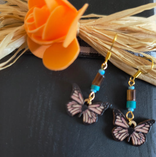 Butterfly with Turquoise and Tiger Eye Earrings
Dimensions H 1.875" x L 0.875" x L 0.125". Weight 0.06Oz.