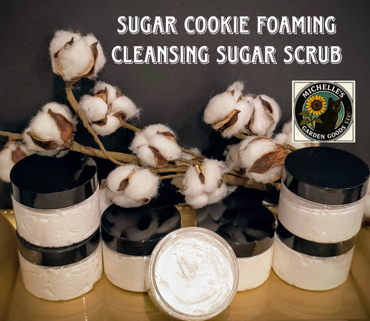 Sugar Cookie Foaming Cleansing Sugar Scrub
This is a great exfoliating Sugar Scrub for Sensitive skin with a fine grained sugar. It's also a foaming cleanser.
Scrub first to remove all the dead skin. Add a little water and this lathers up wonderfully.
The smell is Delicious!
Ingredients: OPC Foaming Cleansing Base, Fine Grain Baker's Sugar, Snapdragon flowers infused with Almond Oil, Polysorbate 80, White Mica Powder and Sugar Cookie Fragrance.
Dimensions 2.75" x 2.75" x 2". Weight 4 Oz.