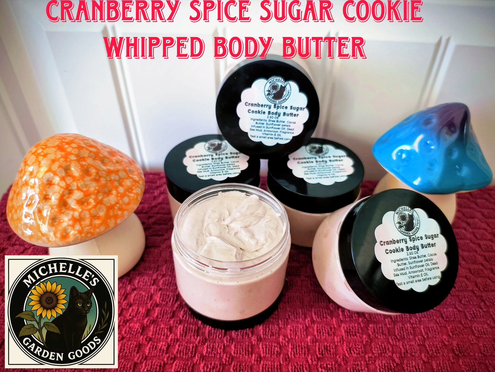 These smell so good. Great for Moisturizing. Gives a Pretty Shimmer.
Ingredients: Shea Butter. Cocoa Butter. Sunflower petals infused in Sunflower Oil. Dead Sea Mud. Arrowroot. Fragrance. Vitamin E Oil.
Test a small area before using
Dimensions H 2.75" x L 2.75" x W 2". Weight 2.50oz