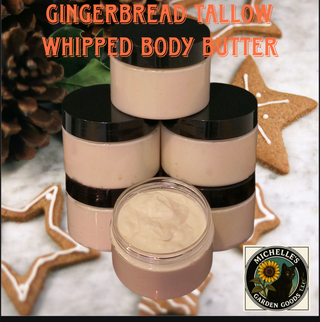 Tallow Hydrates and Moisturizes skin.
Ingredients: Beef Tallow, Cetyl Alcohol, Mago Butter, Jojoba Oil, Organic Beeswax, Gingerbread Fragrance, Arrowroot Powder and Gold Mica Powder.
2.50 Oz
