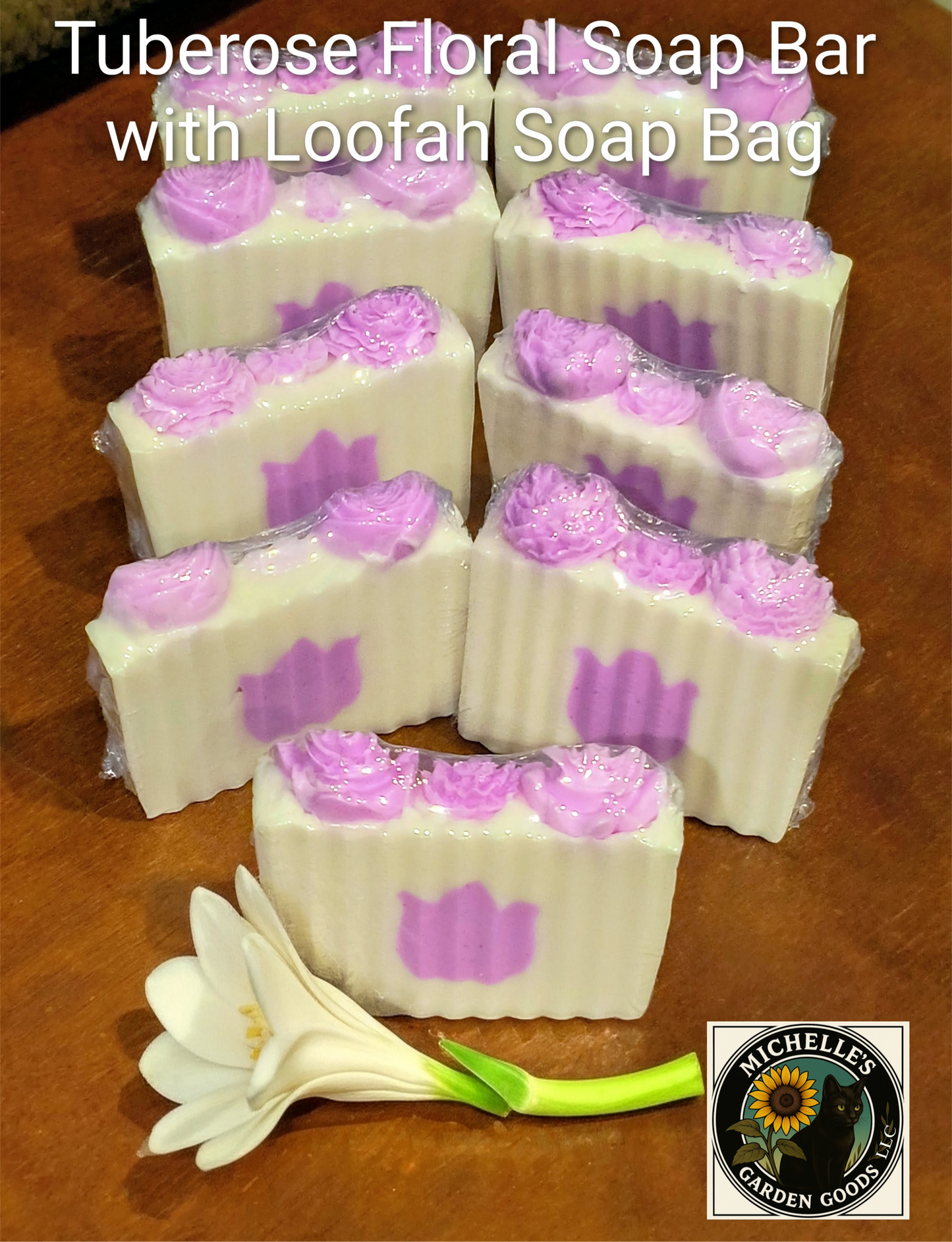 Tuberose Floral Soap Bar with Loofah Soap Bag