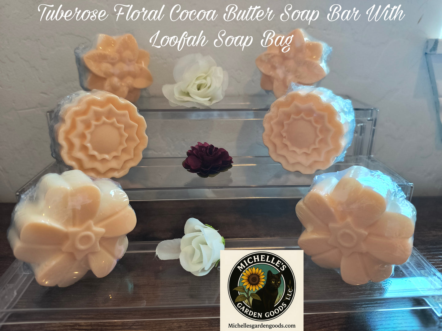 Tuberose Floral Cocoa Butter Soap Bar With Loofah Soap Bag