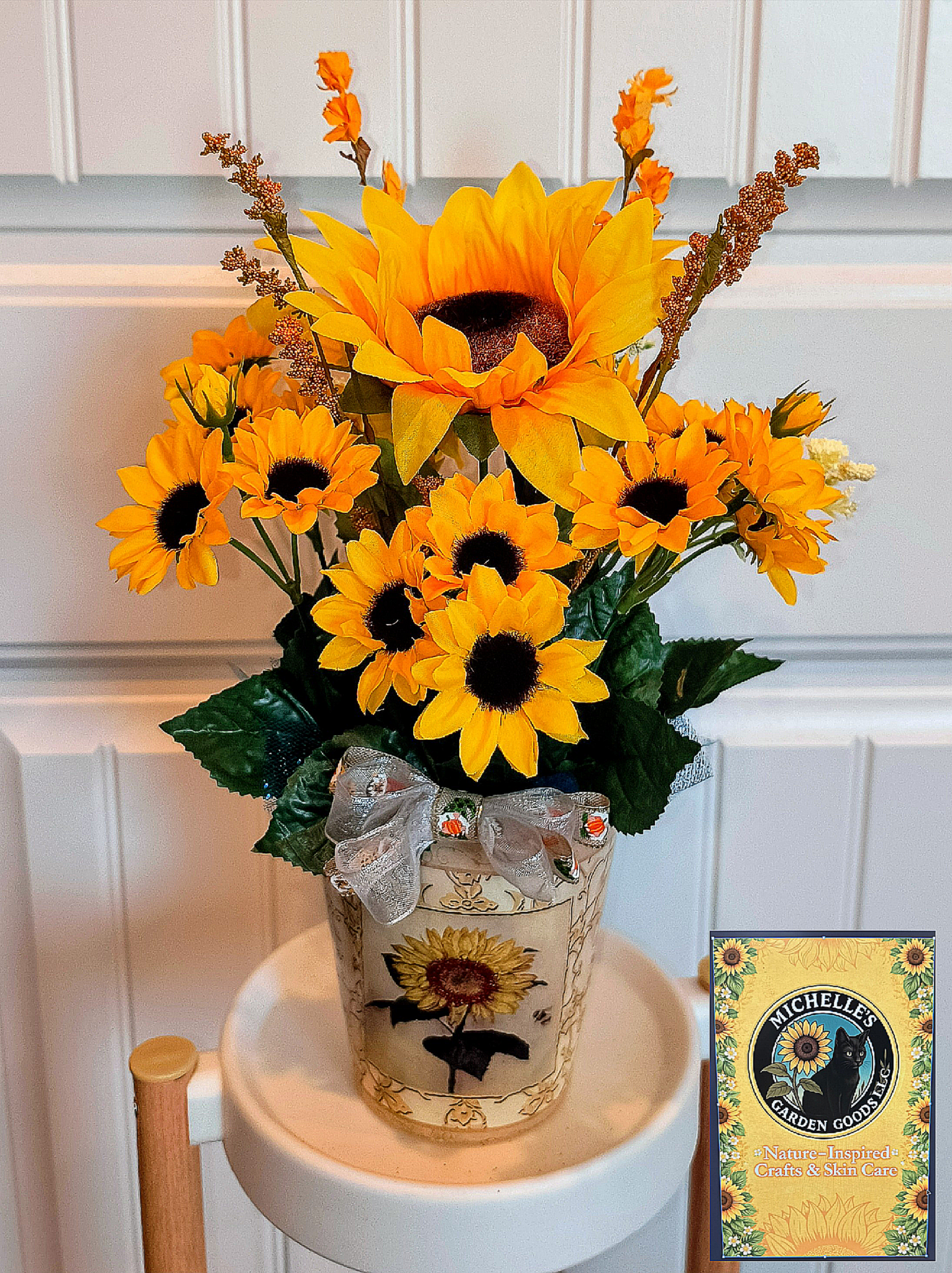 Sunflower Floral Arrangement in Tin Sunflower Vase