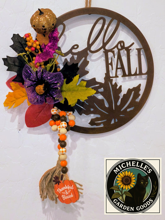 Hello Fall" Metal Cutout Wall Hanging with Autumn Floral And Halloween Decor. Great for the Home or Office.
Dimensions 18" x 15" x 4". Weight 13.09 Oz. 