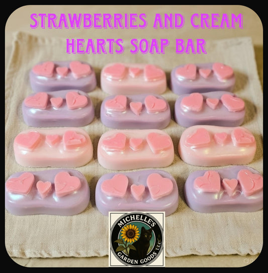 Strawberries and Cream Hearts Soap Bar with Loofah Soap Bag