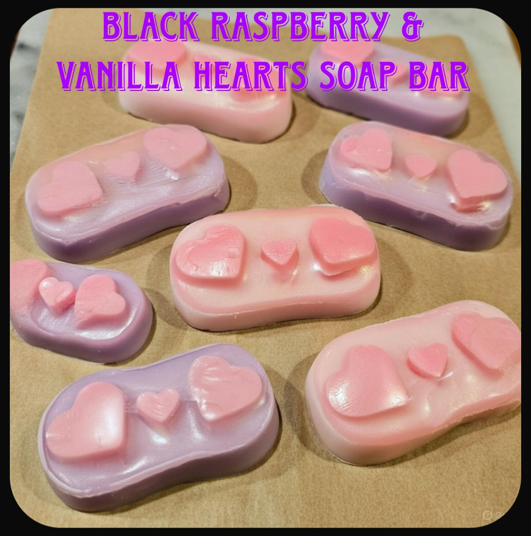 Black Raspberry Vanilla Hearts Soap Bar with Loofah Soap Bag