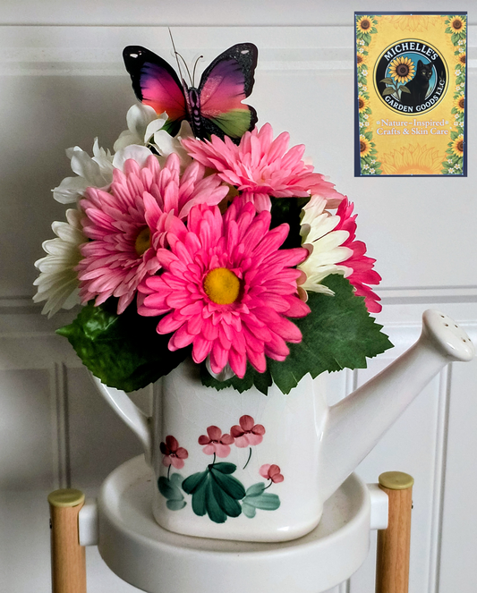 Teapot Floral Arrangement with Pink and White Gerber Flowers