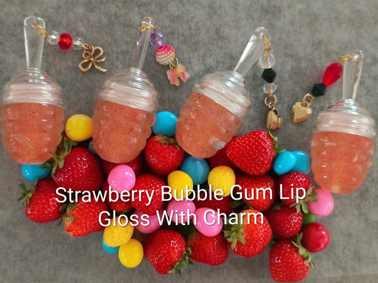 Strawberry Bubble Gum Lip Gloss With Charm