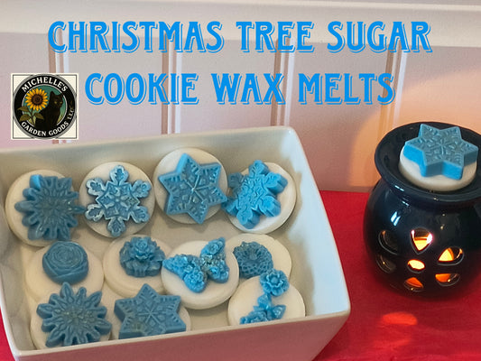 These wax melts are fantastic for the Holidays. 

The smell just brings Christmas that much closer

 Ingredients: Palm Paraffin Wax, White and Blue Mica Powder, Christmas Tree and Sugar Cookie Fragrance. 2 Oz

Warning: To prevent fire and serious injury: burn candle wax within sight. Keep away from drafts and vibrations. Keep out of reach of small children and pets. Never burn candle wax on or near anything that can catch fire. 

Only use in a Wax Melt Warmer. 
