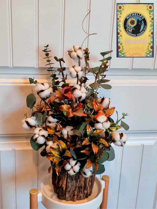 Woodland Floral Arrangement with Cotton Bolls