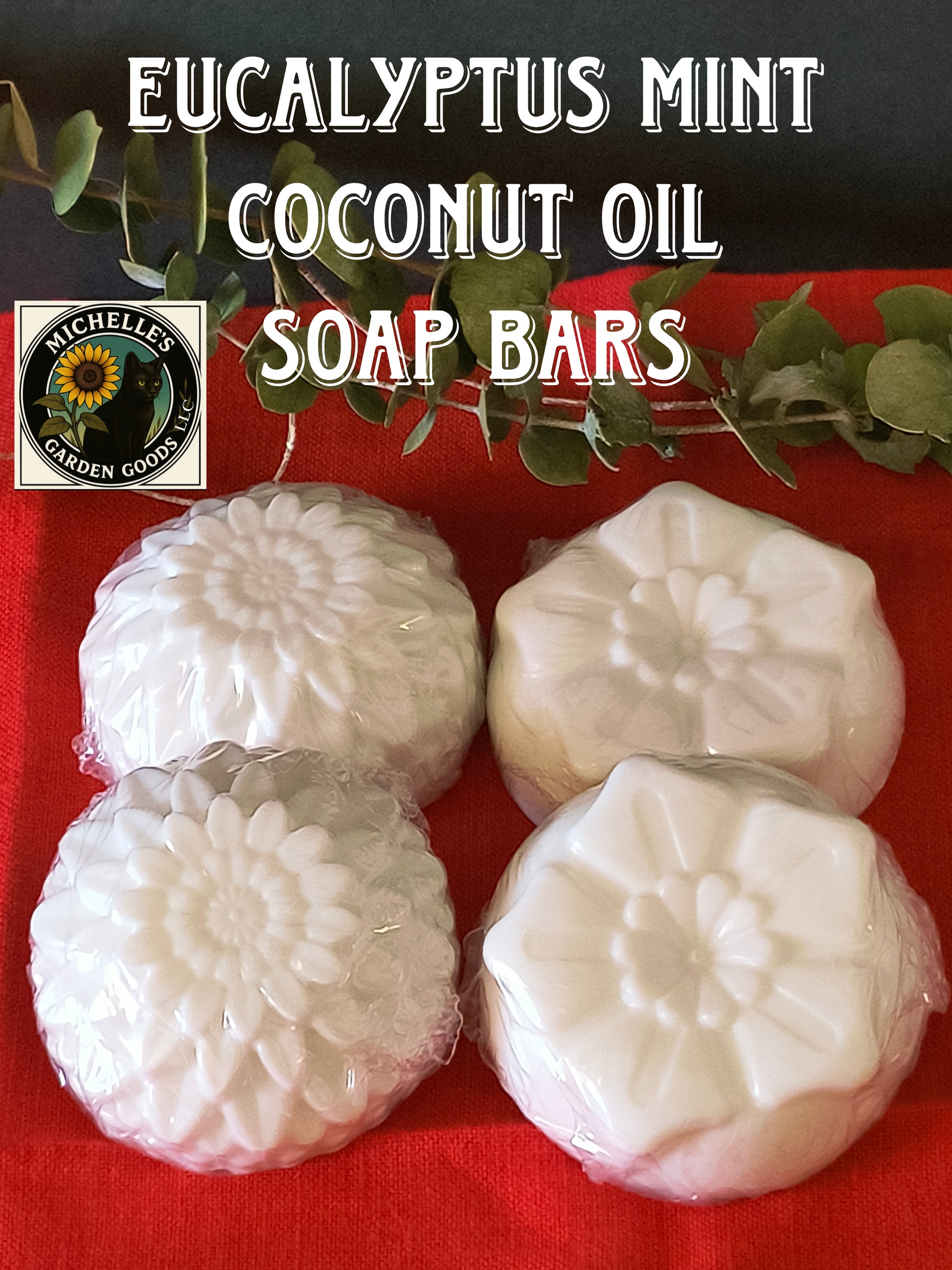 These Eucalyptus Mint Coconut Oil Soap Bars are very gentle and mild fragrance but lather up well. 

Comes with a Loofah Soap Bag 

Ingredients: Coconut Oil, Glycerin, Propylene Glycol, Sodium Cocoate, Sodium Myristate, Sodium Laurate, Sodium Stearate, Sodium Laureth Sulfate, Triethanolamine, Titanium Dioxide, Purified water, Eucalyptus Mint fragrance. 3.25 oz