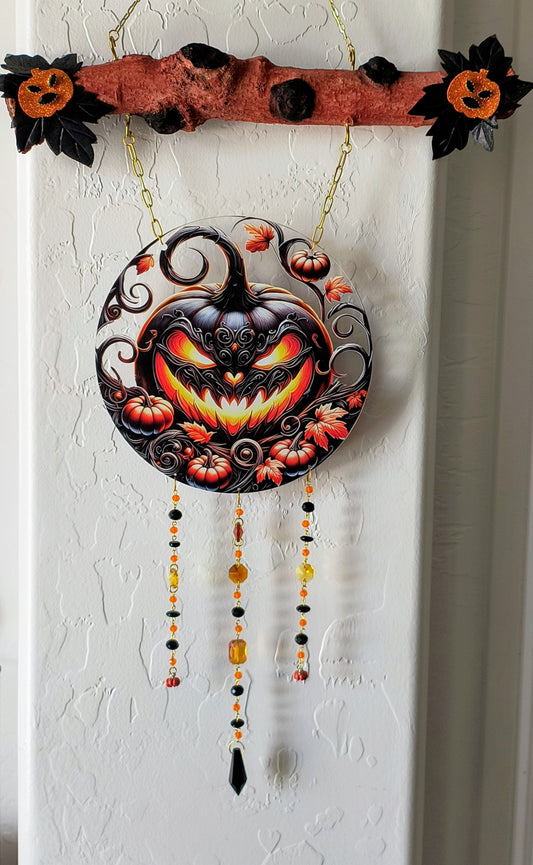 Scary Halloween Pumpkin Suncatcher Multi strand