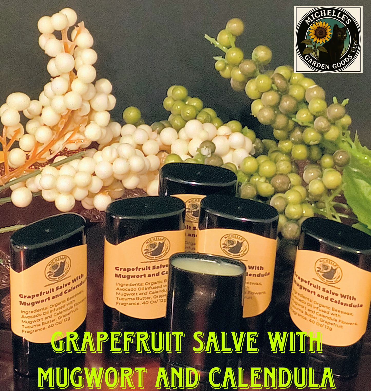 This salve has many benefits. Mugwort and Calendula have many Anti-Inflammatory properties and have skin calming benefits.&nbsp; The Tucuma Butter is rich in essential fatty acids and antioxidants with Vitamin A. With a splash of Grapefruit fragrance.&nbsp;

Ingredients: Avocado Oil infused with Mugwort and Calendula, Beeswax, Tucuma Butter and Grapefruit fragrance.&nbsp;

0.40 oz