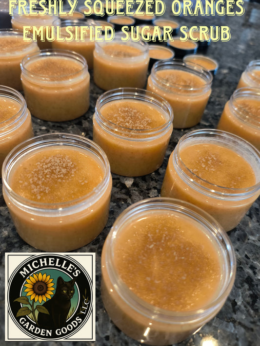 Freshly Squeezed Oranges Emulsified Sugar Scrub

Each Sugar Scrub comes with a spoon for scooping as you should try keeping moisture out. 

You can use this anywhere on the body where you need exfoliating and deep moisturizing. 

The oils and butters in this batch with leave your skin feeling a little thick once you wash it off but just pat dry with a towel after and your skin will feel so amazing afterwards. 

Please be careful as this has oils and butters in it which can make things slippery in the tub or