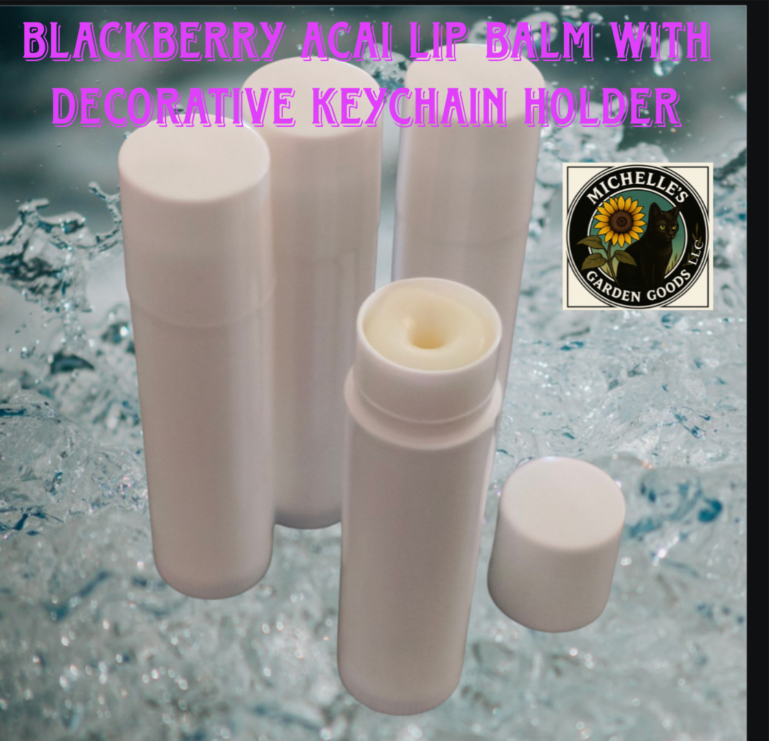 BlackBerry and Acai Lip Balm with Decorative Keychain Holder

Ingredients: Sweet Almond Oil, Shea Butter, White Beeswax, Vitamin E Oil, Blackberry Acai "Safe for Lips" Flavor.

0.19 Oz / 5.39g
