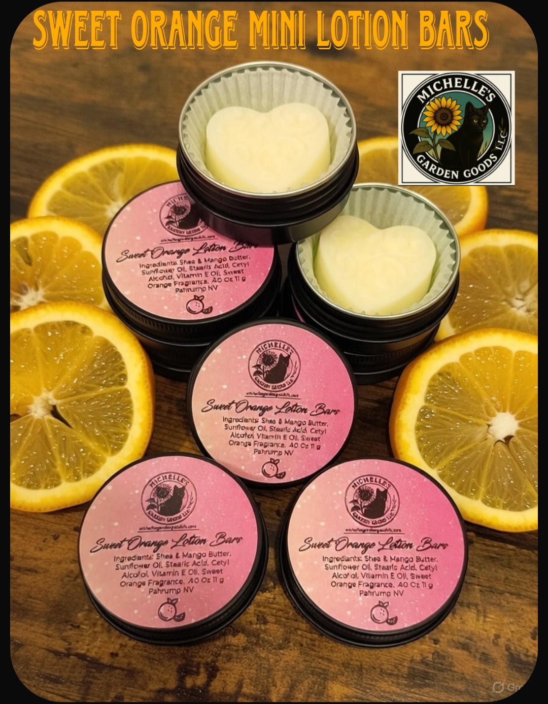 Ingredients: Shea & Mango Butter, Sunflower Oil, Stearic Acid, Cetyl Alcohol, Vitamin E Oil, Sweet Orange Fragrance