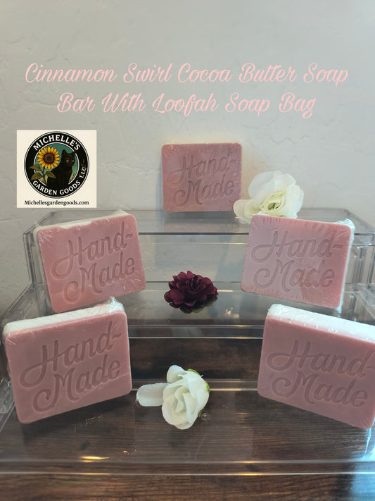 Cinnamon Swirl Cocoa Butter Soap Bar With Loofah Soap Bag