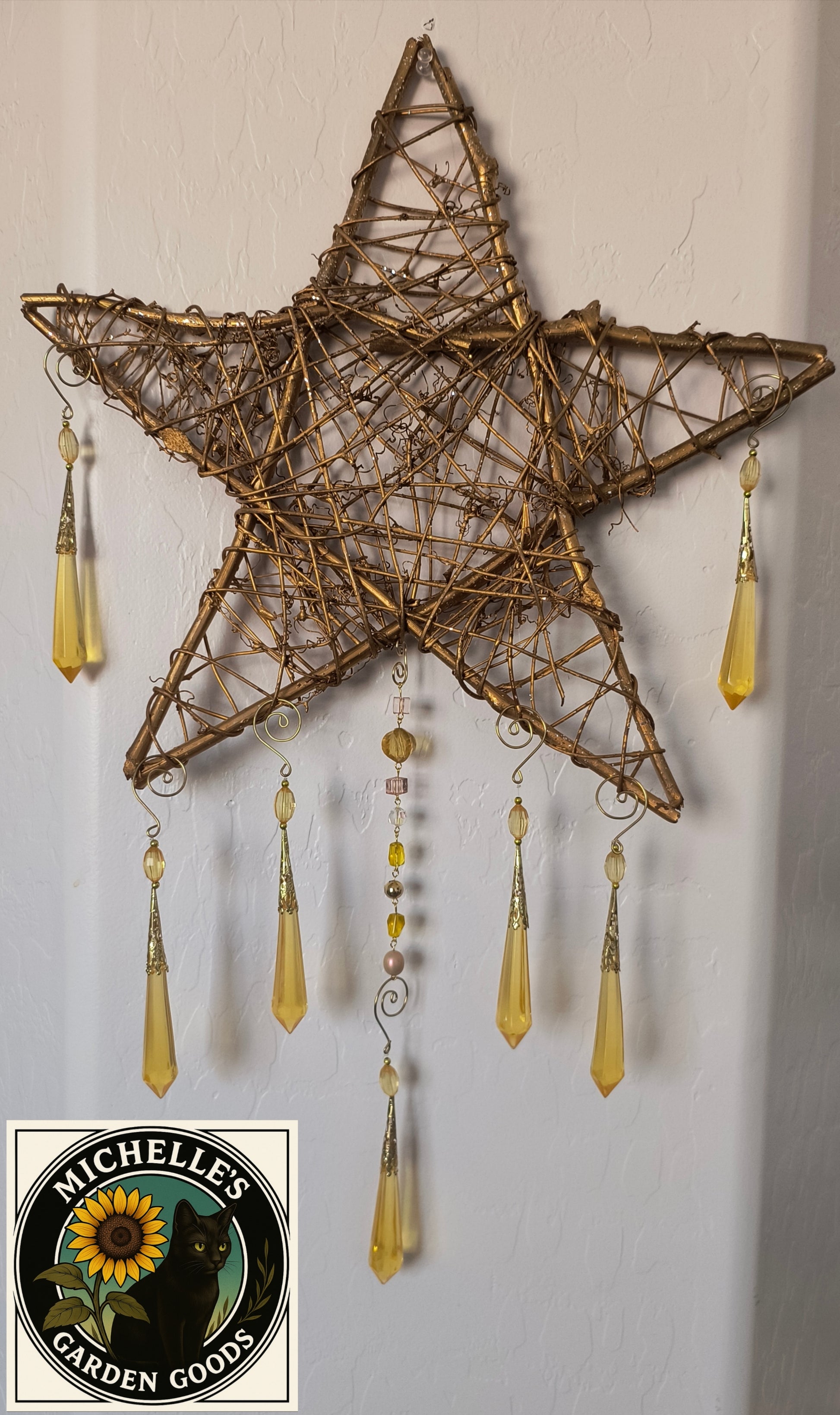 Gold Wicker Star Suncatcher with Teardrop Acrylic Beads

This Beautiful Piece Made Out of Wicker Branches in the Form of a Star Holding the Gold Teardrop Acrylic Beads. This Gorgeous Piece Would Be Beautiful for Home or Office Decor.




Dimensions 24" x 16" x 1". Weight 7.10 Oz.