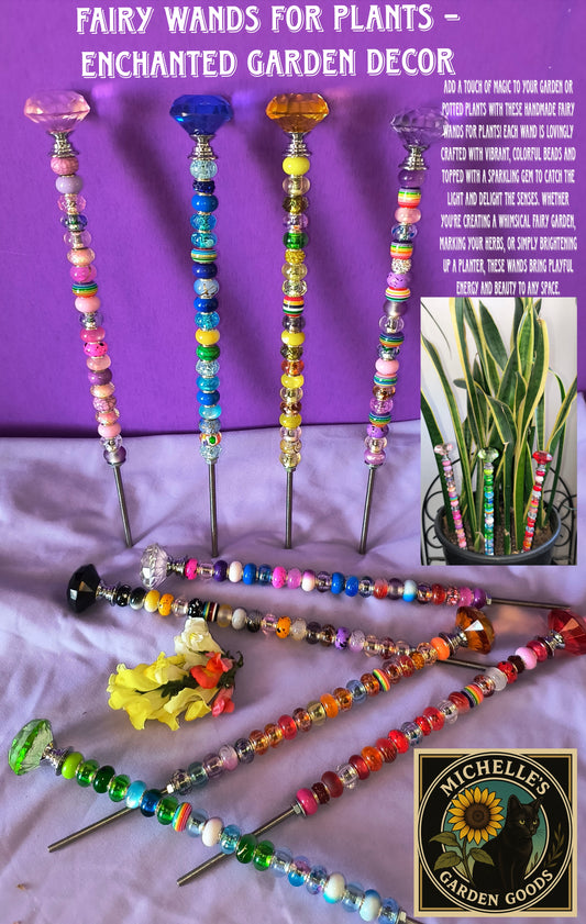 Add Some Sparkles To Your Potted Plants or Garden With These Beautiful Beaded Fairy Plant Wands.

Dimensions 10.5" x 1.5" x 1.5". Weight 2.23 Oz.