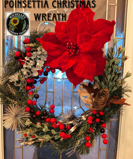 This Decorative Poinsettia Christmas Wreath would look fantastic on your door or inside your house for the Holidays!

20"x20"x5"