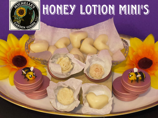 Ingredients: Beeswax, Kokum Butter, Mango Butter, Infused Chamomile Flowers in Grape seed Oil, Arrowroot, Pink Clay, Honey Fragrance.

These lotion Bars active by heat. Once you put them in your hand these wonderful oils will start to disperse over the areas that you cover. All natural ingredients to make your skin feel magnificent.

Keep in a nice cool area out of the sun.

Dimensions H 2." x L 2" x W 0.75". Weight 0.40 Oz.