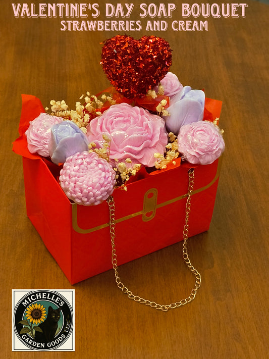 Valentine's Day Soap Purse Bouquet with Strawberries and Cream Fragrance