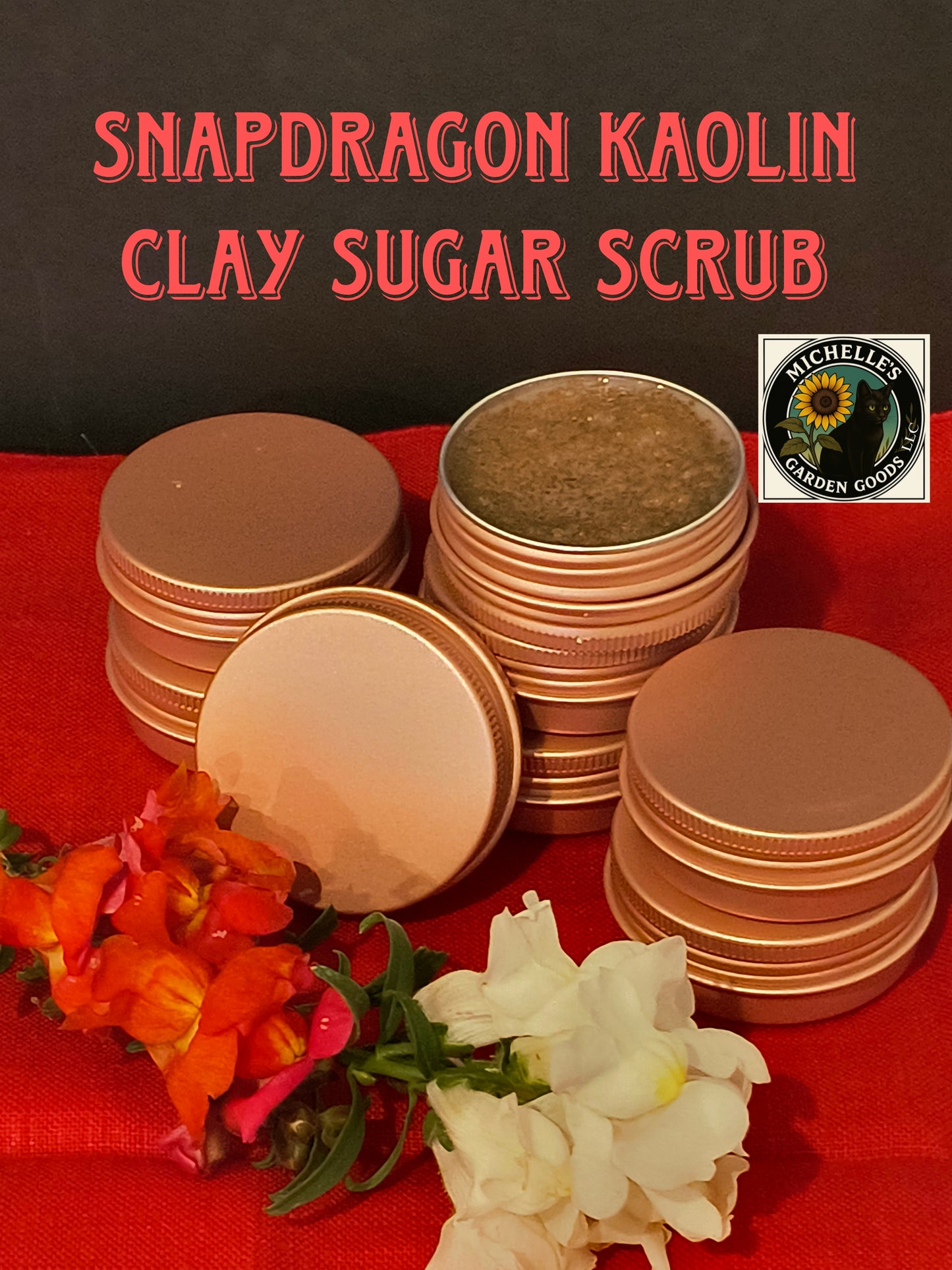 Ingredients: Organic Cane Sugar, Kaolin Clay, Almond Oil infused in Snapdragon flowers.

This is a hard exfoliating scrub. Great for body or feet.&nbsp;
1.50 Oz.