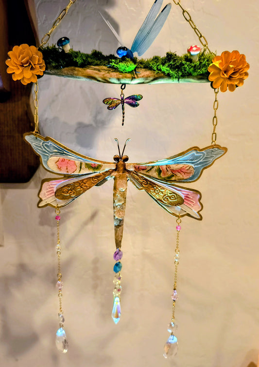 Pink and Blue Metal Dragonfly Suncatcher