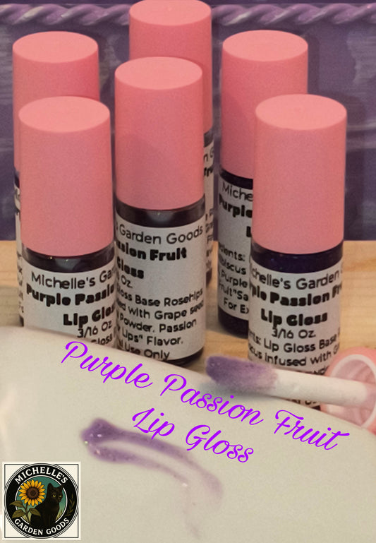 Purple Passion Fruit Lip Gloss With Glitter
Ingredients: Lip Gloss Base. Rosehips and Hibiscus infused with Grape seed Oil. Vitamin E and Purple Mica Powder. Passion Fruit "Safe for Lips" Flavor.&nbsp;


Great For Moisturizing, Soothing and Nourishing.

Dimensions H 2" x L 0.5" x W 0.5". Weight 0.13 Oz.